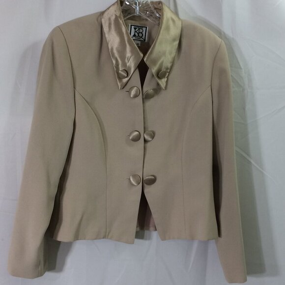Katherine Bishop Vintage Blazer Satin Lapel Big Button Short Shoulder Pad 90s 10 - Picture 1 of 7